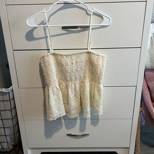 Elegant Cream Smocked Top Beachy with Removable Straps